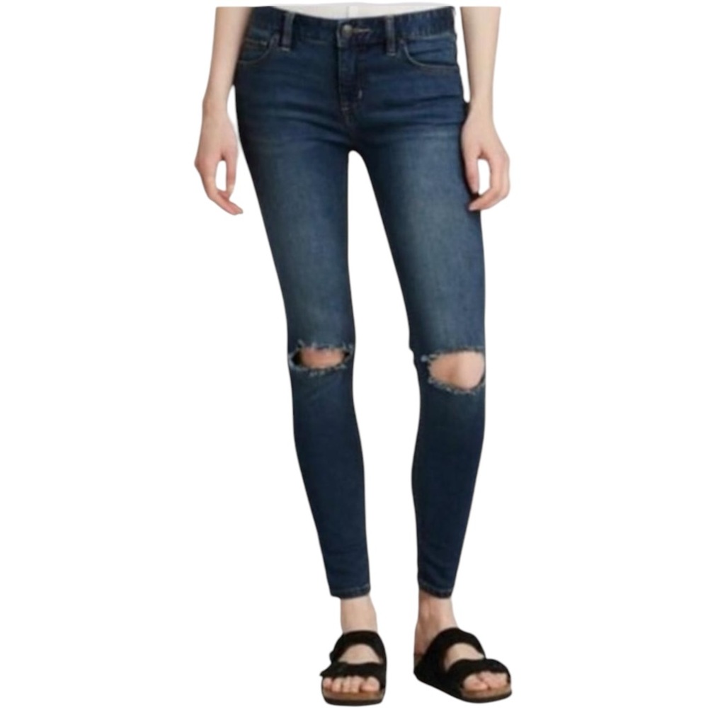 Free People Distressed Skinny Jeans Medium Wash‎ Josie Mid Rise Size 28 New